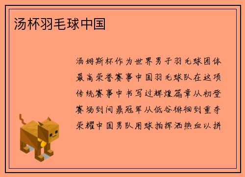 汤杯羽毛球中国