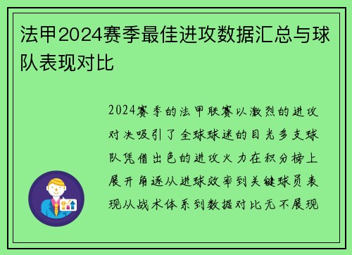 法甲2024赛季最佳进攻数据汇总与球队表现对比